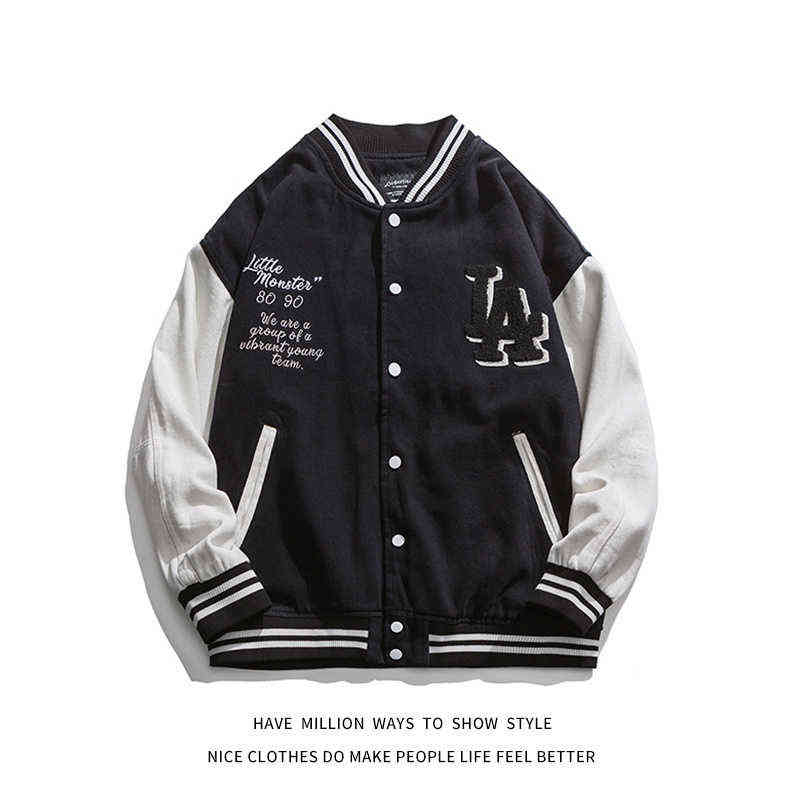 

FASHION Spring&Autumn LA Embroidery Women's Baseball Jacket Men's Coat Unisex Couple Varsity Bomber Boyfiend Style 220106, White