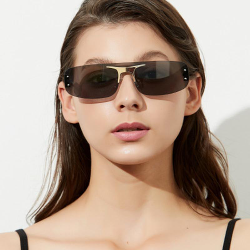 

Sunglasses Fashion Frameless One Piece Women Luxury High Quality Ocean Lens Sun Glasses Female Retro Metal Legs Shades