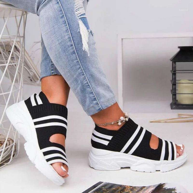 

Summer Women Sandals Open Toe Wedges Platform Ladies Shoes Knitting Lightweight Sneakers Big Size Zapatos Mujer Dress, Black