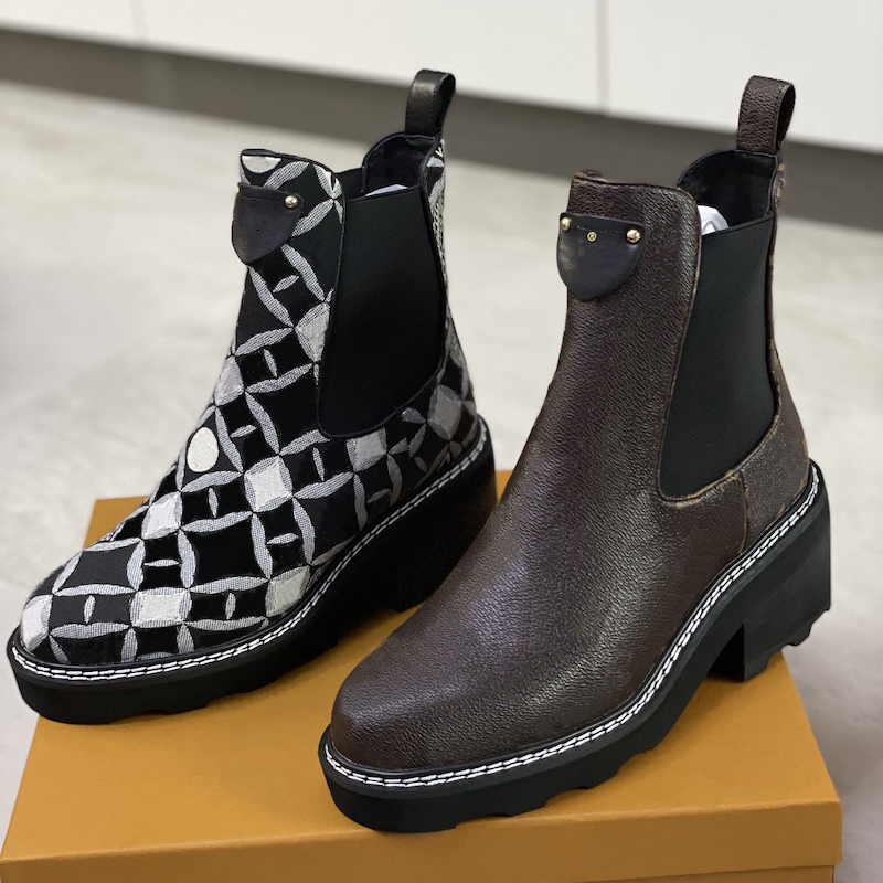 

Women Beaubourg Ankle Boot Vintage print Jacquard Textile Classic Chelsea Boots Laureate platform chunky desert Booties lightweight outsole Shoes, Color