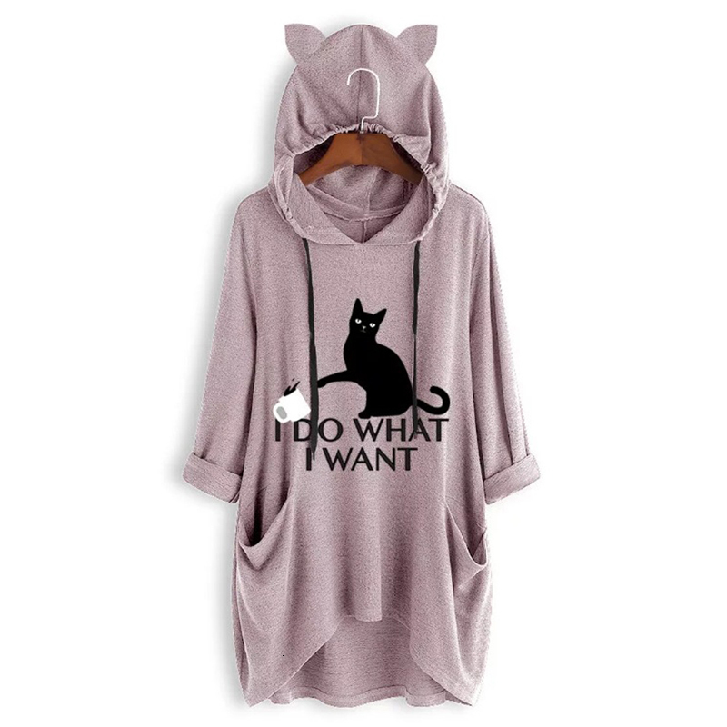 

Women's T-Shirt T-shirts Cartoon Print Cat Ear Hooded Long Sleeve Pocket Oversized T-shirt Plus Size Spring Kawaii Casual Tops QEB, Gray