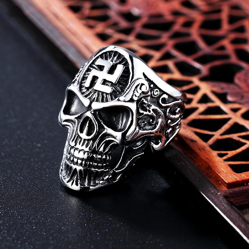 Cluster Rings Vintage Buddhism Sign Skull Ring Mens Devil Biker Fashion Stainless Steel Gothic Punk Jewelry Wholesale-image-702016640