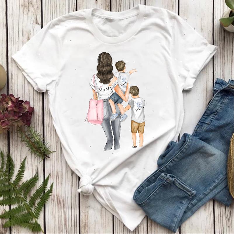 

Women Womens Tops T shirts Short Sleeve Clothing Boy Son Mom Mother Mama Cartoon Ladies Print Graphic Top Lady Shirt, White