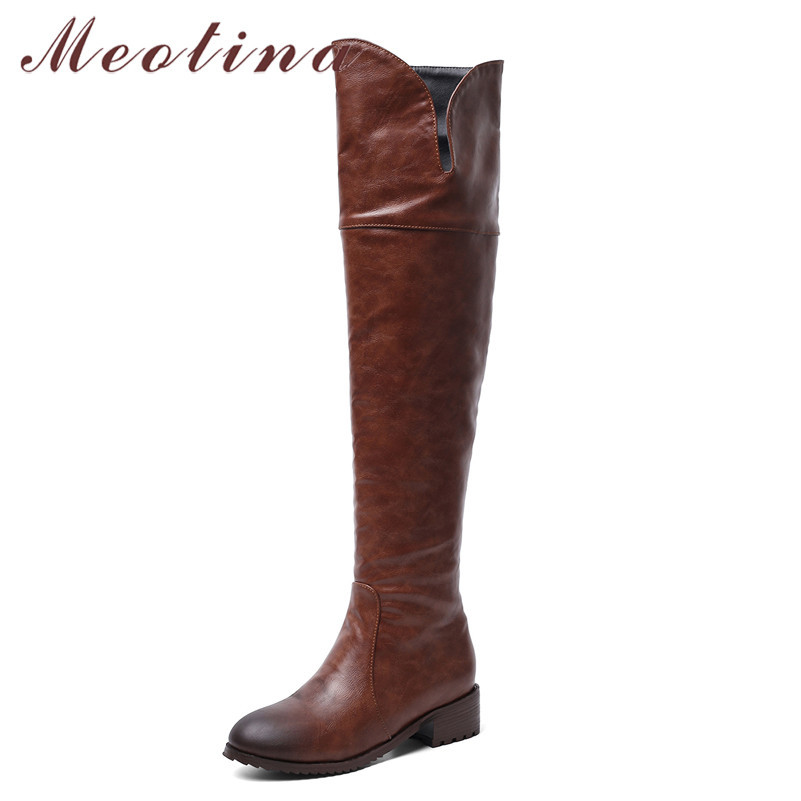 

Women Riding Boots Shoes Zip Mid Heel Over The Knee Round Toe Thick Heels Ladies Long Winter Black Brown 210517