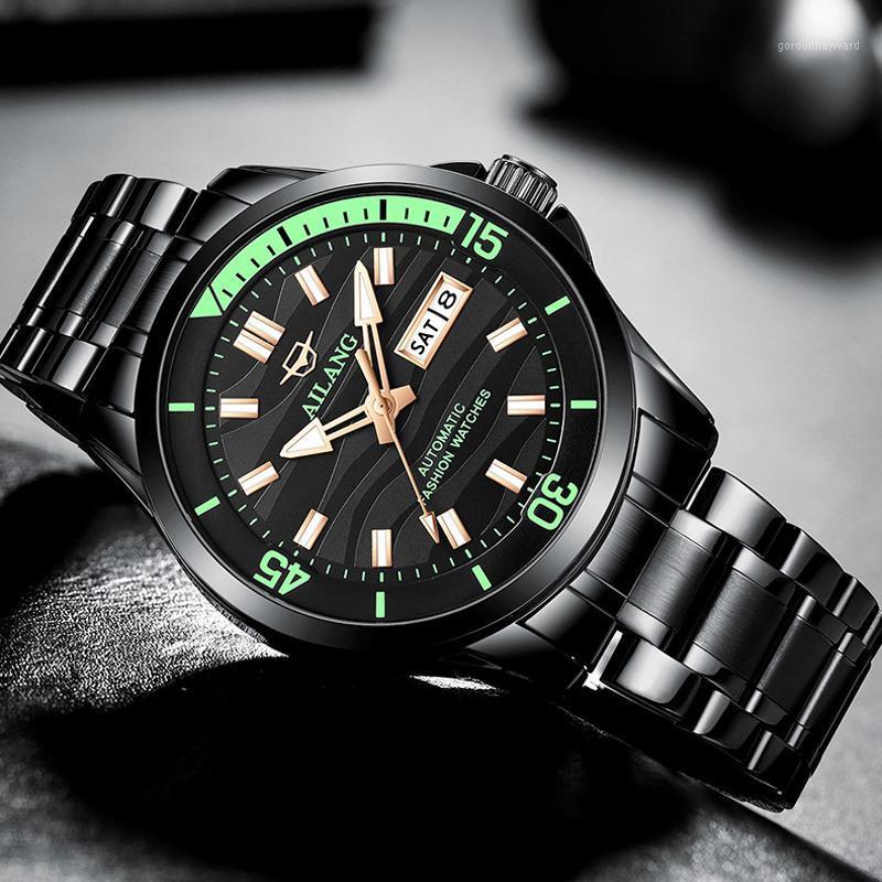 

Wristwatches AILANG Men's Watch Fully Automatic Mechanical Black Dial Sports Waterproof Luminous Week Calendar Luxury Top Brand, 02