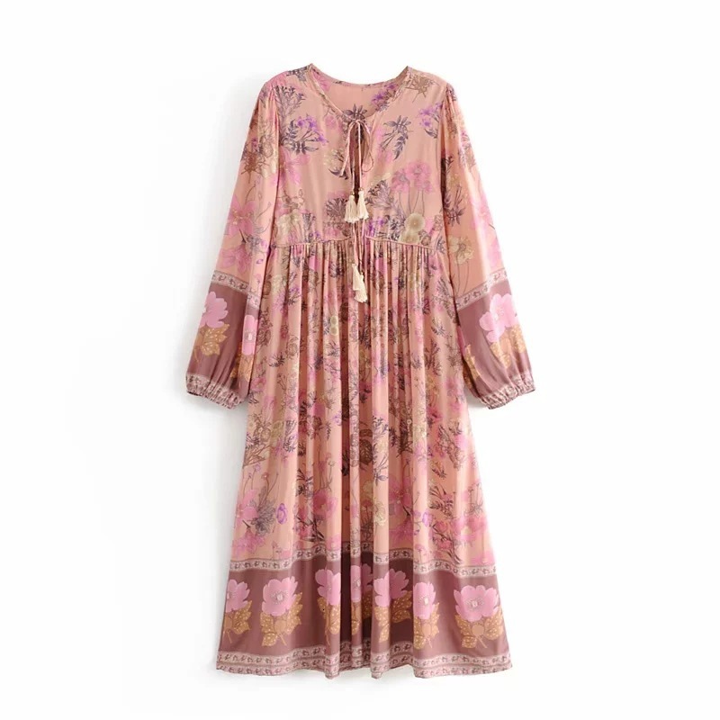 

Casual Dresses Women Bohemian Beach Floral Print Maxi 2021 New V-Neck Sexy Lantern Long Sleeve Vacation Spring Summer Loose Boho M, Blue