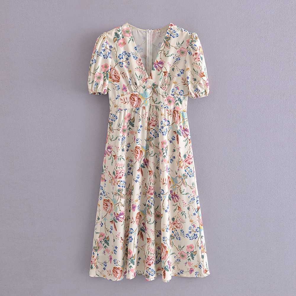 

Women Summer Dress Fashion Short Sleeve V-neck Feminino Vestido Modern Lady Midi Sundress 210602, Floral