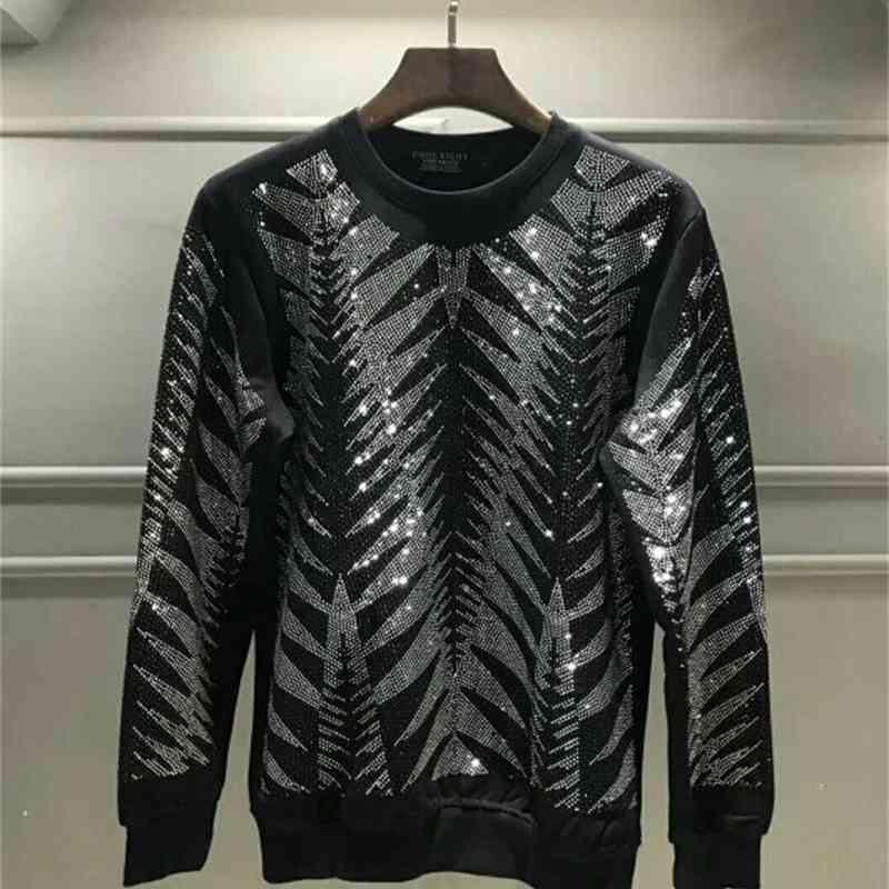 

Men's Hoodies & Sweatshirts Euro-American fashion brand thin round collar ironing men's sanitary clothes in autumn and winter sweatpants, Black