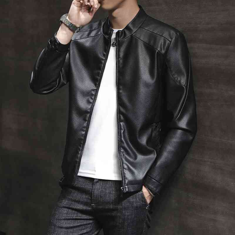 

2019 fashion new Korean clothes leisure youth handsome leather jacket spring and autumn men's coat trend, Black