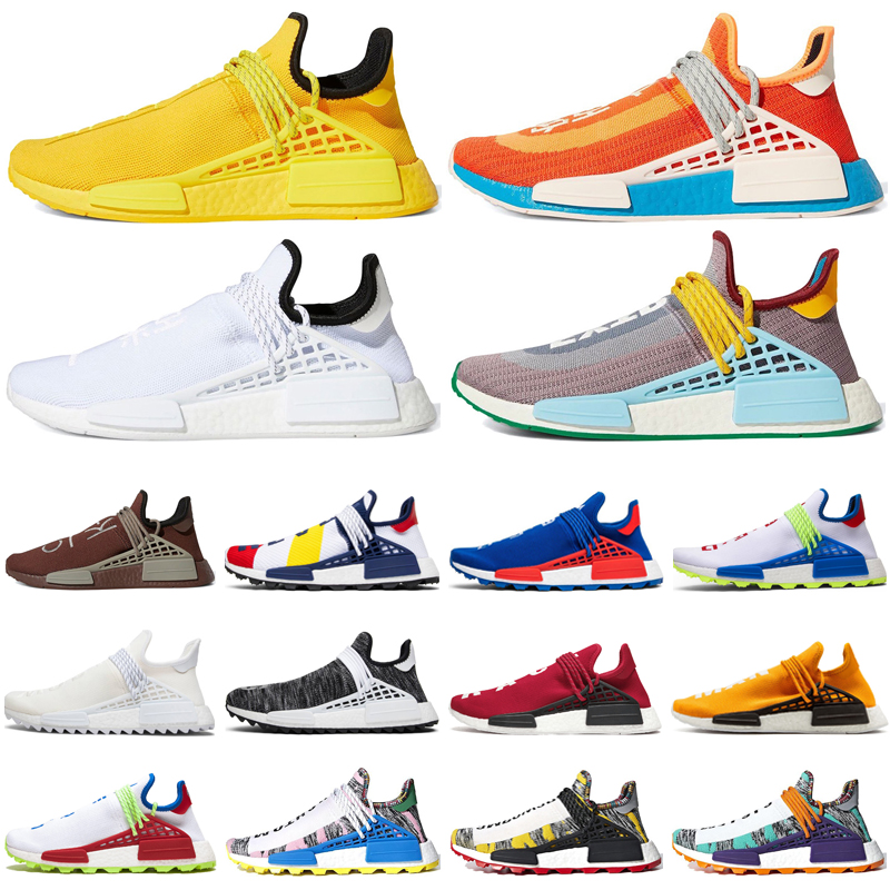 

Pharrell Williams Human Race Running Shoes For Men Women Bright Yellow Bold Orange Triple White BBC Creme Nerd Mens Trainers Sport Sneakers, Color #23