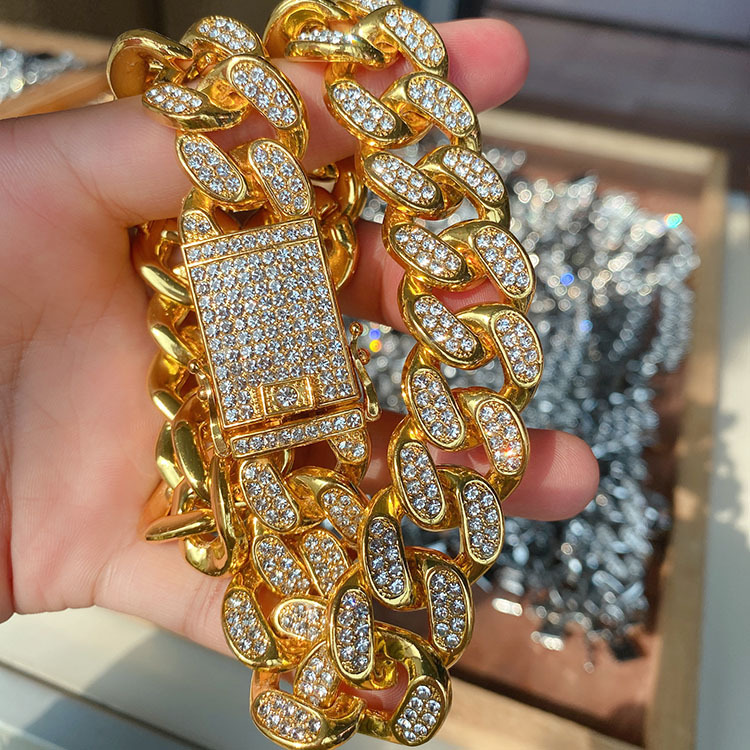 

Mens Gold Iced Out Miami Cuban Link Chain Bracelets Necklace 2cm Hip Hop Bling Chains Jewelry