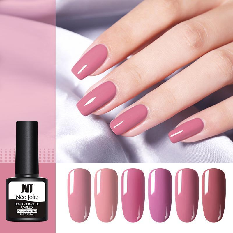 

NEE JOLIE 12 Colors Nail Gel Polish 8ml Soak Off UV Polish Gel Varnish One-shot Color Nail Art Pale Mauve Series 8ml, Beige