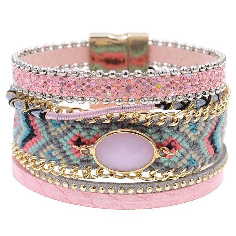 

Charm Bracelets Bohemia Leather For Women Ethnic & Bangles Magnetic Clasp Bracelet Female Jewelry