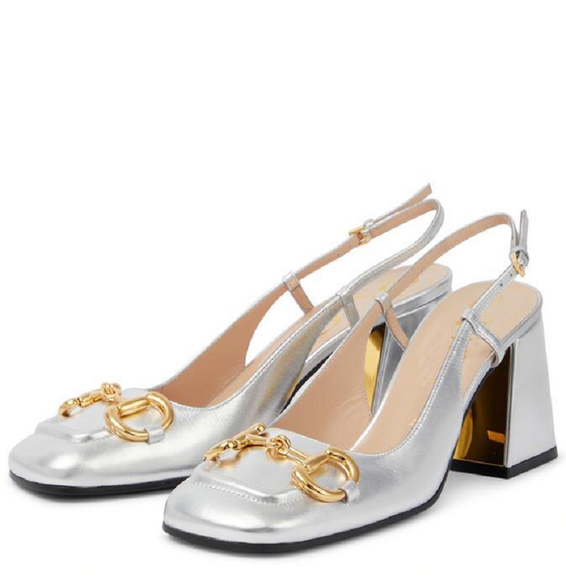 

[Original Box] Designer Horsebit Leather Loafer heels Sandals Women mid-heel slingback with Horsebit Latest Arrive Italian fashion Brand woman's Sandal Size 35-40