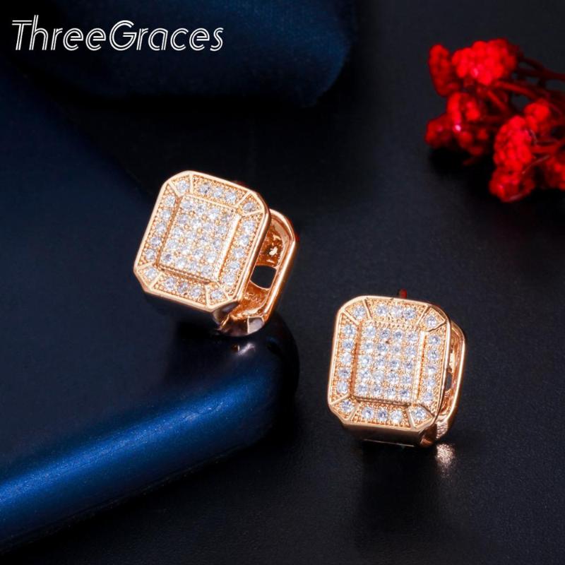

Stud ThreeGraces Cute Shiny Cubic Zirconia Pave Crystal 585 Gold Color Big Square Shape Earring For Ladies Fashion Jewelry ER516, Golden;silver