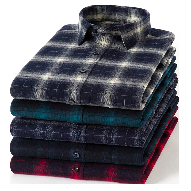 

Custom Autumn 100% Cotton Shirt Warm Skin-friendly Casual Dark Flannel Men's Popular Long Sleeves Plaid, Color 1