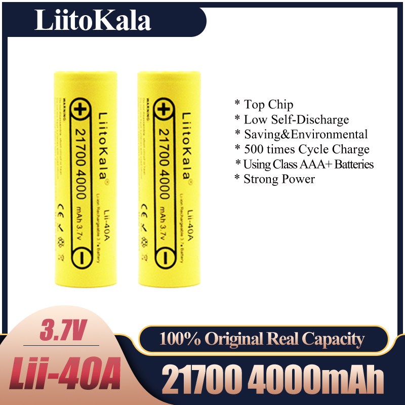 

LiitoKala Lii-40A 3.7V 21700 4000mAh 14.8W Li-ion Rechargeable Battery with Protected PCB for Electric Tool Headlamp Bicycle