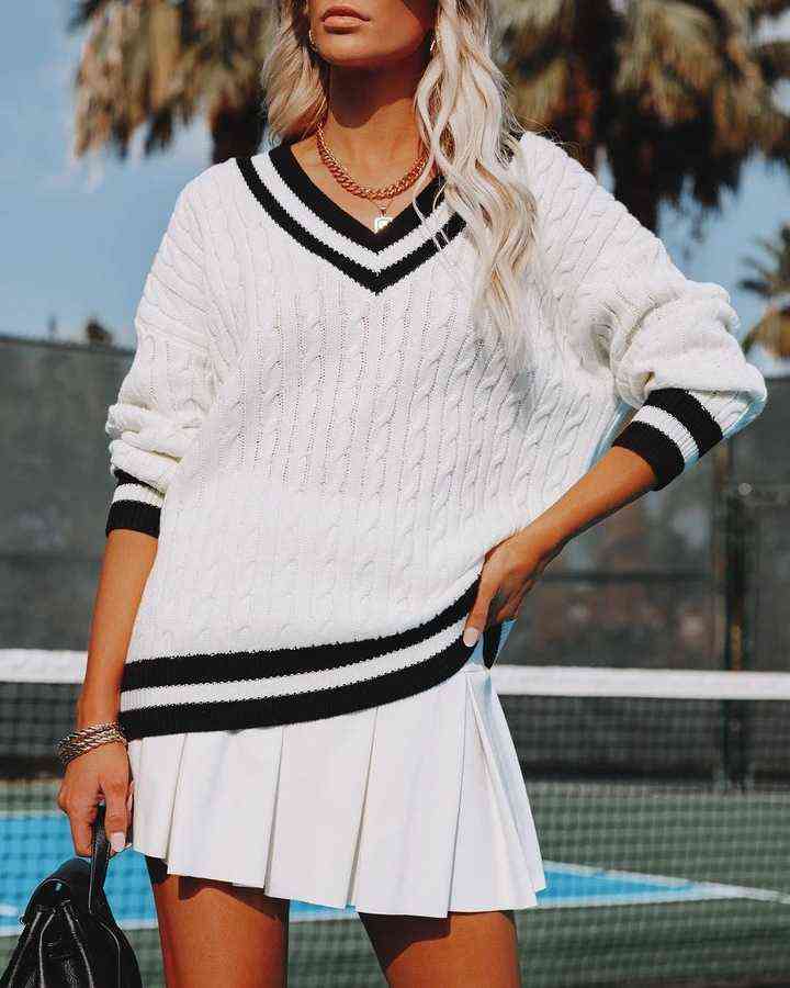 

Women Autumn Jumper Sweater Splicing V-Neck Long-Sleeve Knitted Loose Pullover Tops for Girls 2021 Y1110, Green