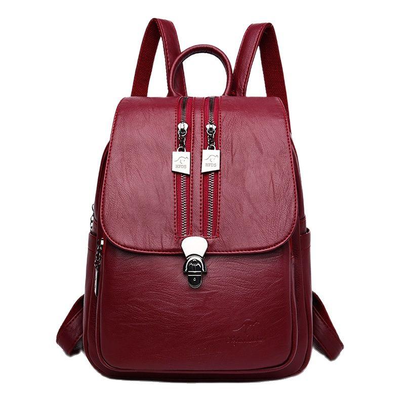 

Outdoor Bags Fashion Ladies Leisure Travel Backpack PU Large Capacity Waterproof Wear-resistant Storage, Burgundy