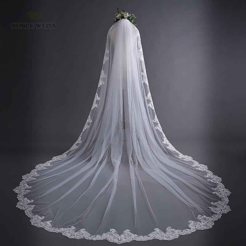 

Bridal Veils Wedding With Comb Lace Edge Cathedral Veil One-Layer, White