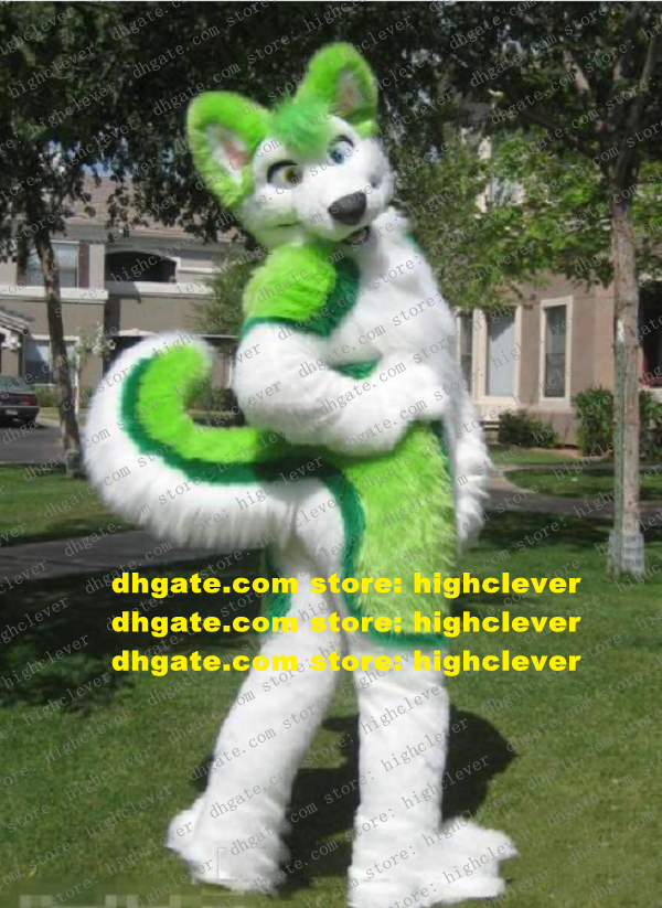 

Green Long Fur Furry Wolf Fox Husky Dog Fursuit Mascot Costume Adult Cartoon Character People Wear Them Holiday Party zz7598, As in photos