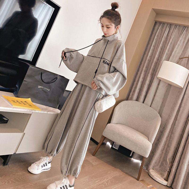 

Gym Clothing Korean Loose Sports Sets Women Spring Autumn Clothes Thin Plus Size Fashion Casual Running Two-piece Suit, White;black
