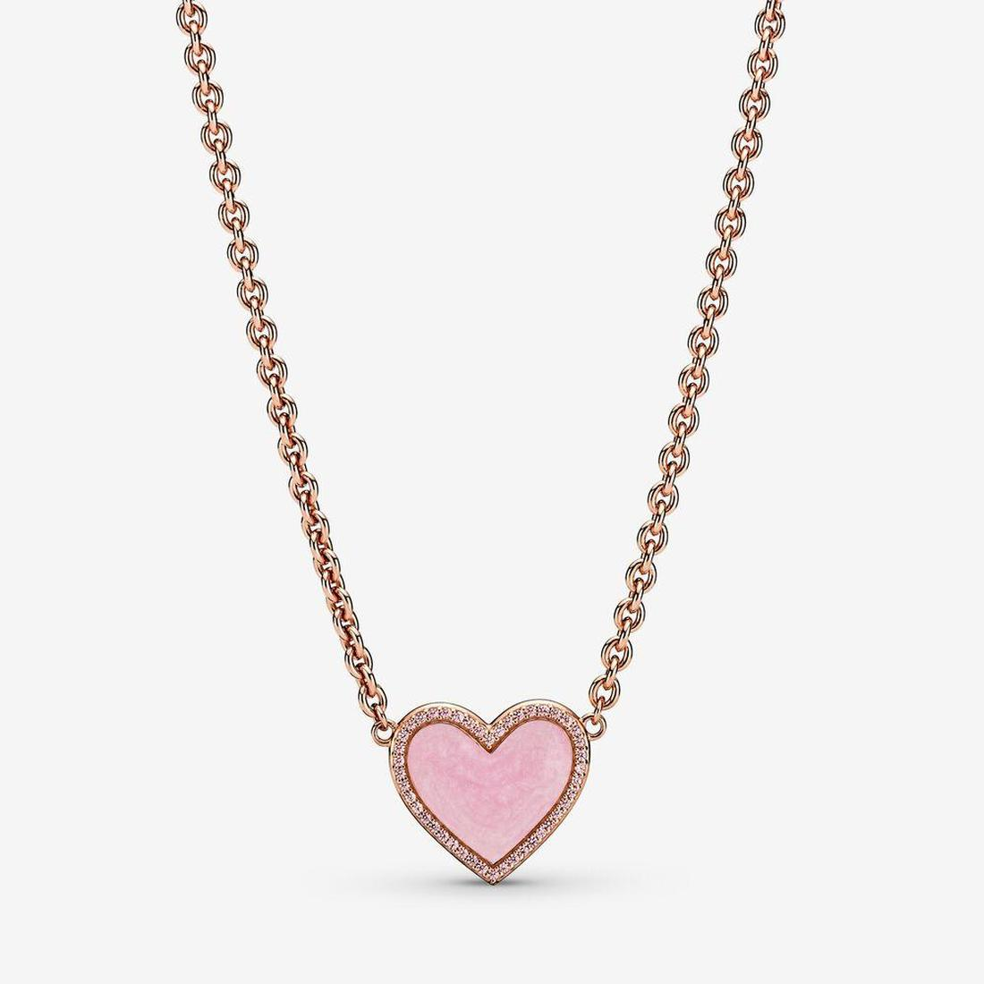 

Genuine 925 Sterling Silver Pink Swirl Heart Collier Necklace Fashion Women Wedding Engagement Jewelry Accessories