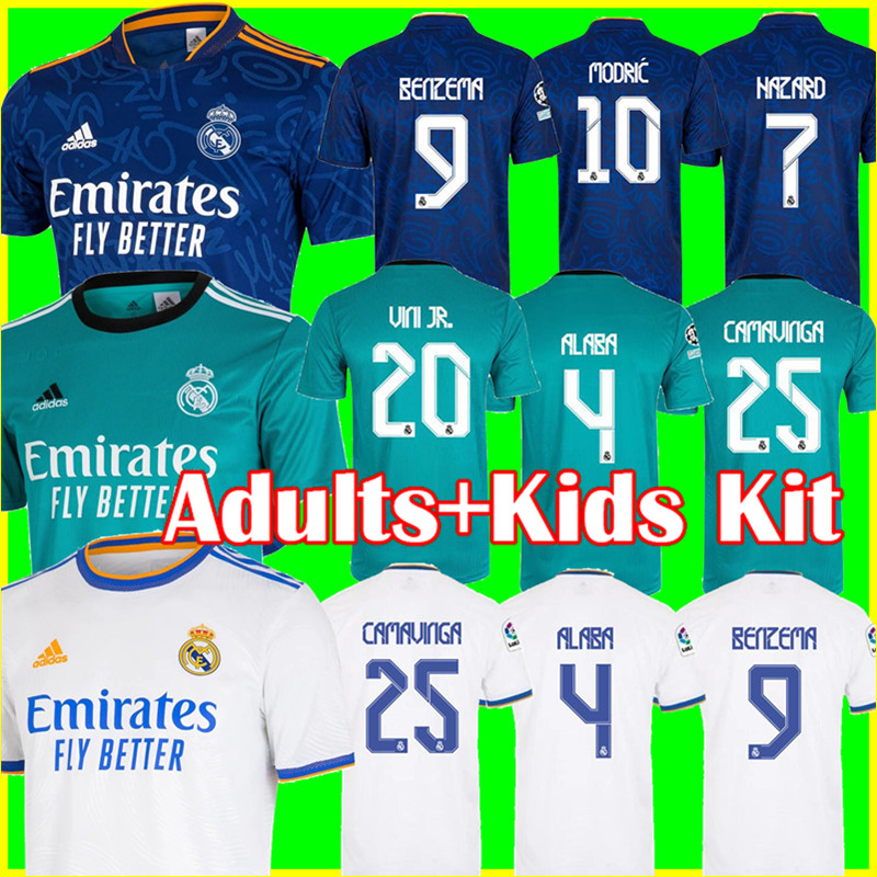 

REAL MADRID jerseys 21 22 soccer football shirt CAMAVINGA ALABA HAZARD BENZEMA ASENSIO MODRIC MARCELO VALVERDE camiseta men + kids kit 2021, Black;yellow
