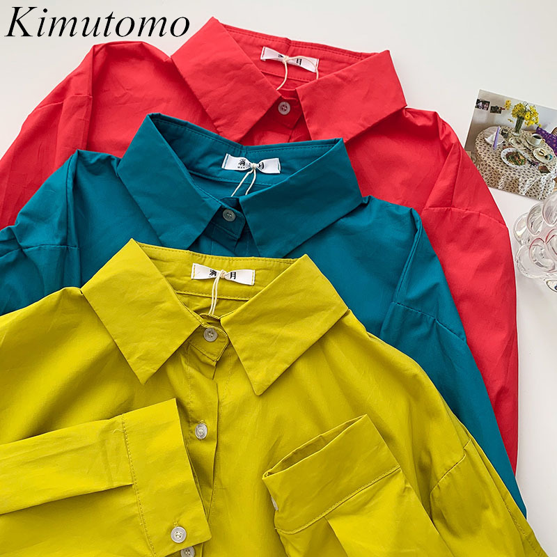

Kimutomo Chic Blouse Female Spring Korean Fashion 3 Colors Turn-down Collar Long Sleeve Single Breasted Shirt Casual 210521, Rose red