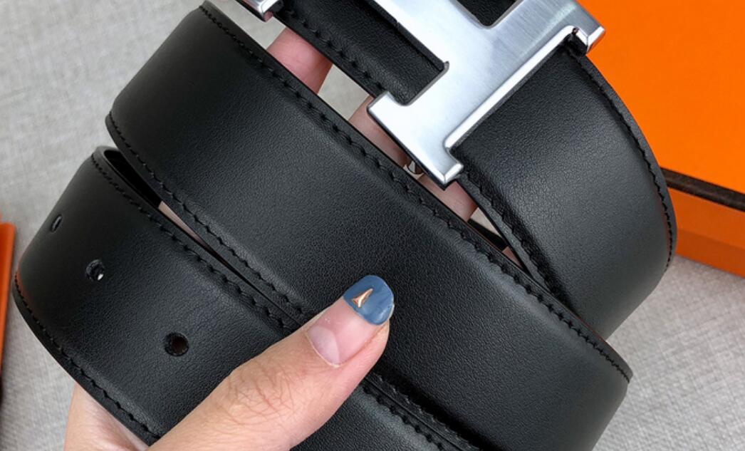 

3.8cm men's brand belt women's fashion leather belts Hbuckle strap with original box, Black;brown