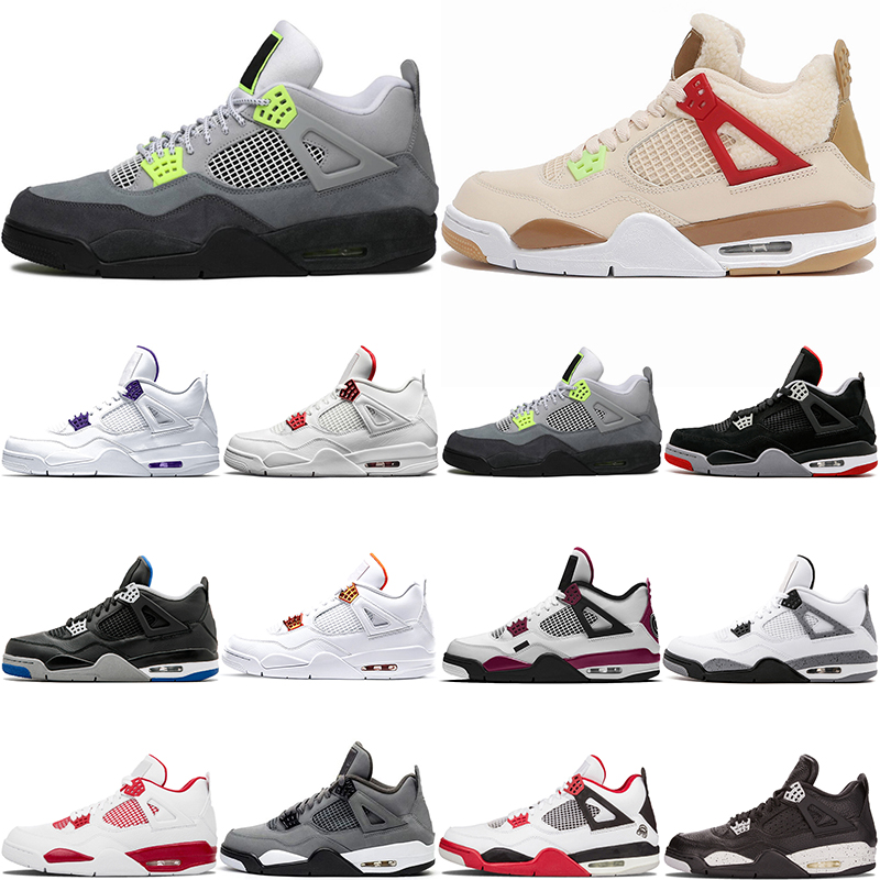 

new basketball shoes 4 4s Black Cat Pure Money Pine Green oreo Fire Red Cool Grey White Cement orange metallic bred Neon trainers sneakers men, Dark red black