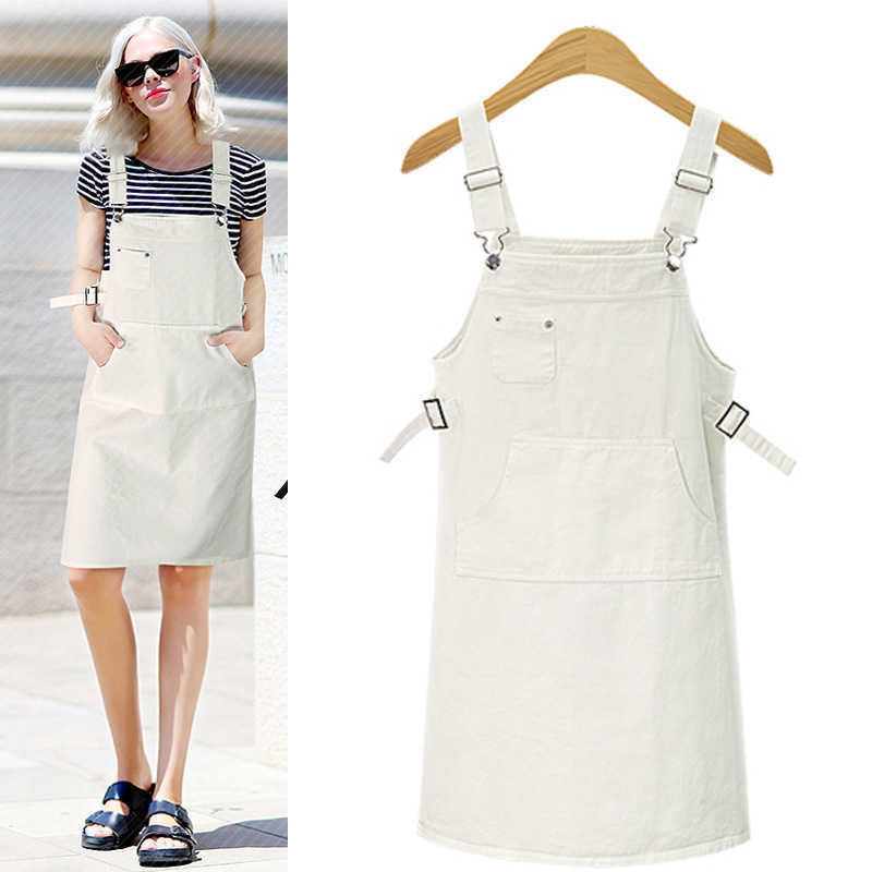 

XL-5XL large size women's fashion denim dress loose summer sling dress women solid spaghetti strap denim dress vestido 210604, White