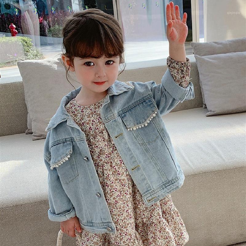 

Jackets 2021 Kids Clothes Girls Denim Jacket For Children's Clothing Spring Autumn Pearl Coat Floral Dress Baby Boy Outfit Girl Sets, Blue;gray