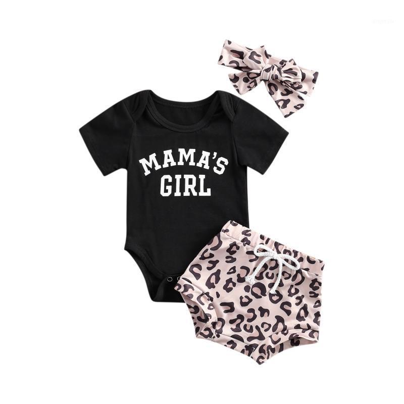 

Clothing Sets Infant Baby Girls Leopard Outfits Mamas Mini T-Shirt Top Short Pants Bowknot Headband Summer Clothes, White