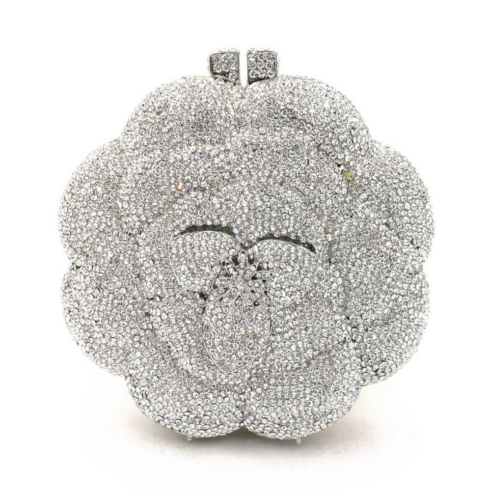 

Luxury Silver Color Floral Clutch Evening Bag For Wedding Fashion Crystal Bridal Clutches Women Party Purse Mini Ladies Handbag Q0709, Brown