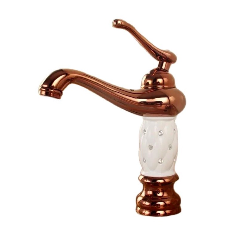 Basin Faucets Brass Rose Golden White Deck Mounted Bathroom Sink Faucet Single Porcelain Handle Bath Toilet Mixer Water Taps-image-410458913