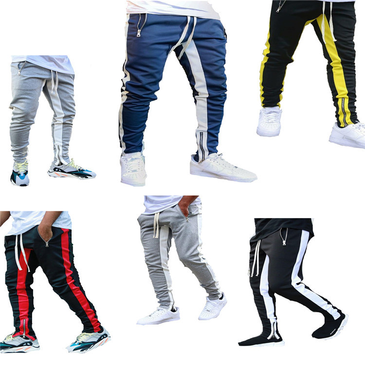 

Jogger Pants Mens Streetwear Sweatpants Zippers Elastic Hip Hop Casual Harem Pencil Pant Tight Skinny Trousers, Black white