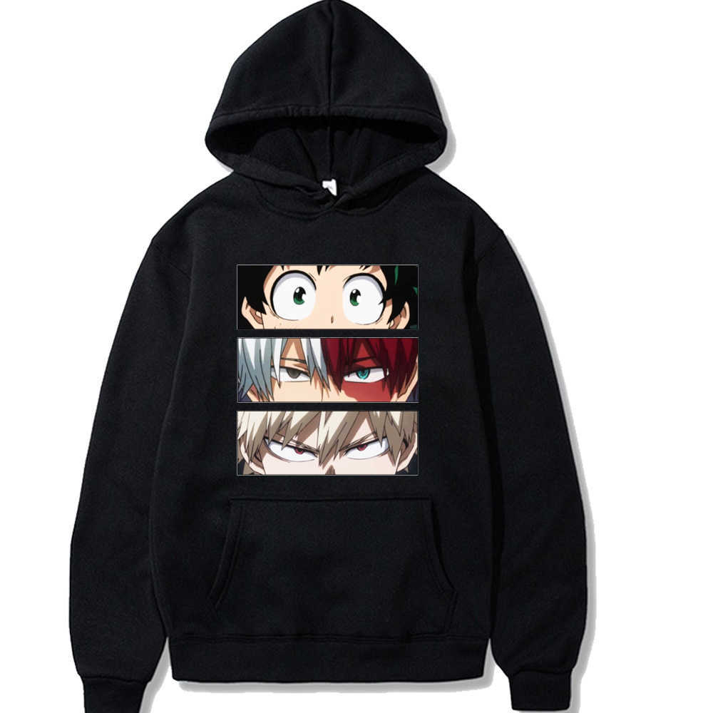 

My Hero Academia Hoodie MHA Deku Todoroki Bakugo Eyes Unisex Clothes X0601, Black