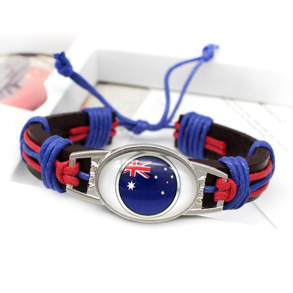 Souvenir Top Selling Leather Rope Woven Bracelet for Football Fans in Australia World Cup-image-715836140