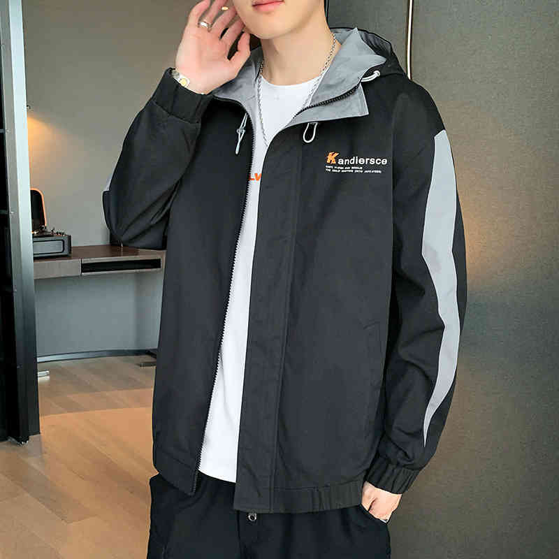 

2021 winter new coat korean version ruffian handsome casual work cloth hooded autumn men's et trend, Black