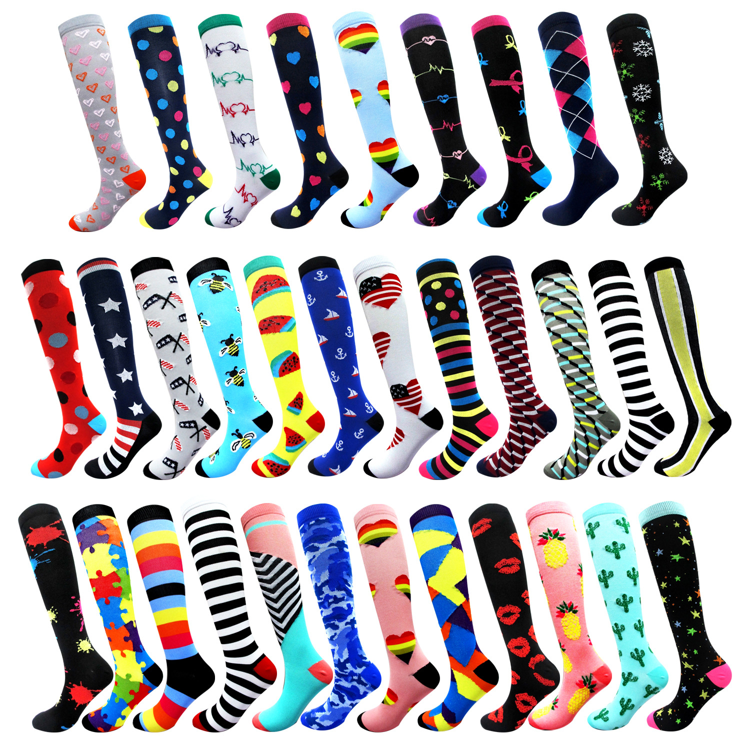 

300pcs/lot 28 colors Women Men Compression Socks Nylon Sports Sock 15-20mmHg for Running Hiking Flight Travel Circulation Athletics Socks, Mixed colors please note