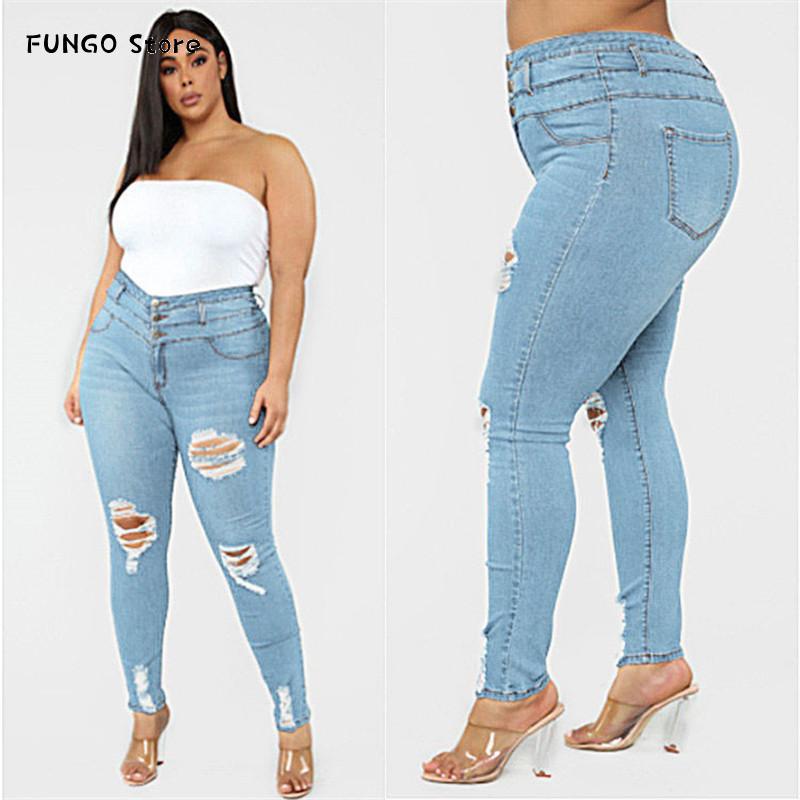 

Plus Size Jeans For Women High Waist Ripped Skinny Fashion Casual Denim Pencil Pants -5XL Female Clothing Drop Women's, Black