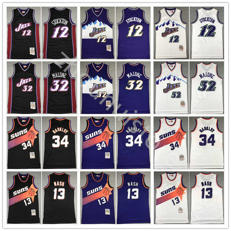 

Fast delivery Throwback Basketball John Stockton Jersey 12 Karl Malone 32 Steve Nash 13 Charles Barkley 34 Team Purple White Black Color Basketball shirt, Ivory