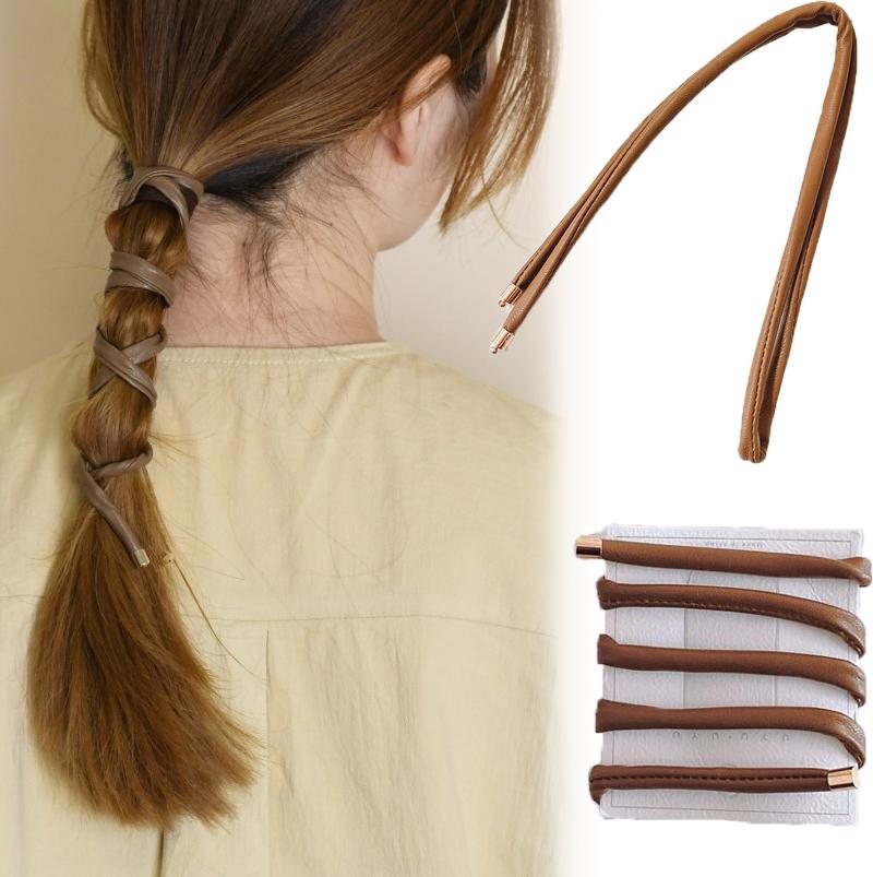 

Hair Accessories 2021 Trendy Women Vintage Ponytail Hold Leather Long Tie Headband Sweet Decorate Hairbands Fashion