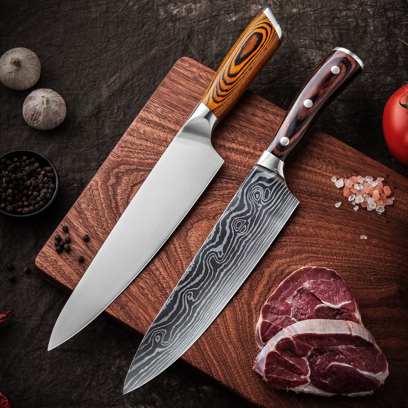 

Kitchen tool Meat Cleaver Forged Chef knife 5CR15 Stainless Steel Damascus Laser Japanese Knives