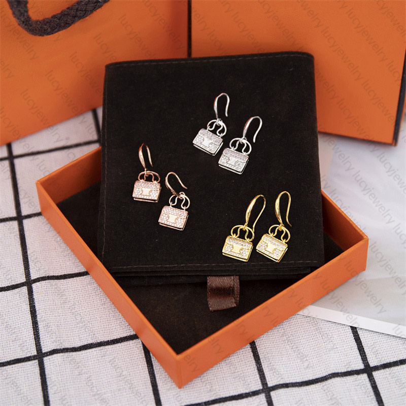 

Stone Earrings Fashion Bag Design for Lady Woman Ear Studs Womens Party Gift Eardrop 3 Color Top Quality