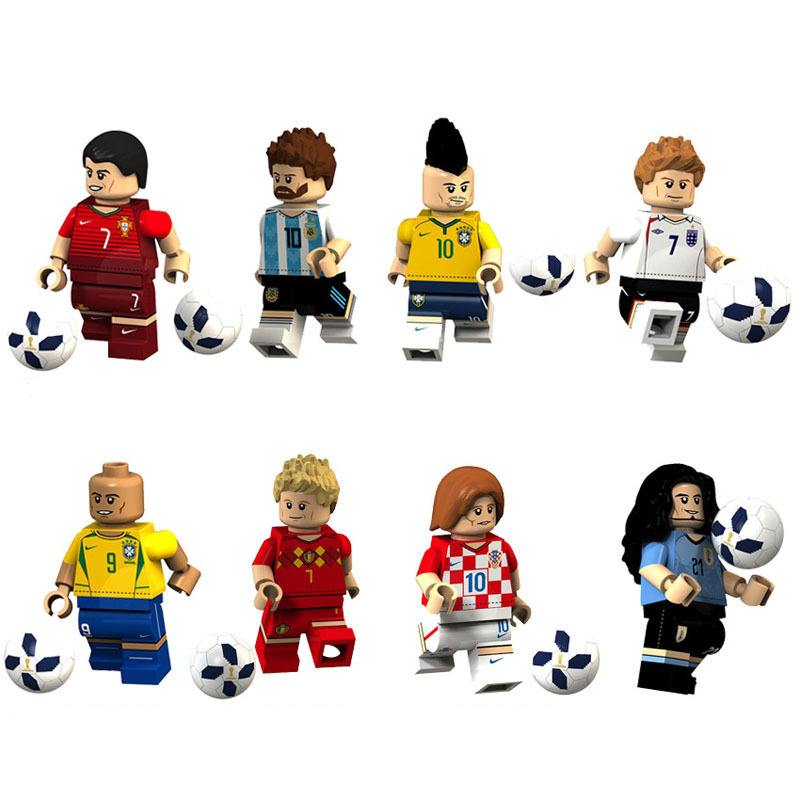 

2021World Cup Cartoon Sport Star Player Mini Action Figure Ronaldo Messi Neymar Beckham Luiz Nazario Modric Cavani Football Game Building Blocks Toy gift