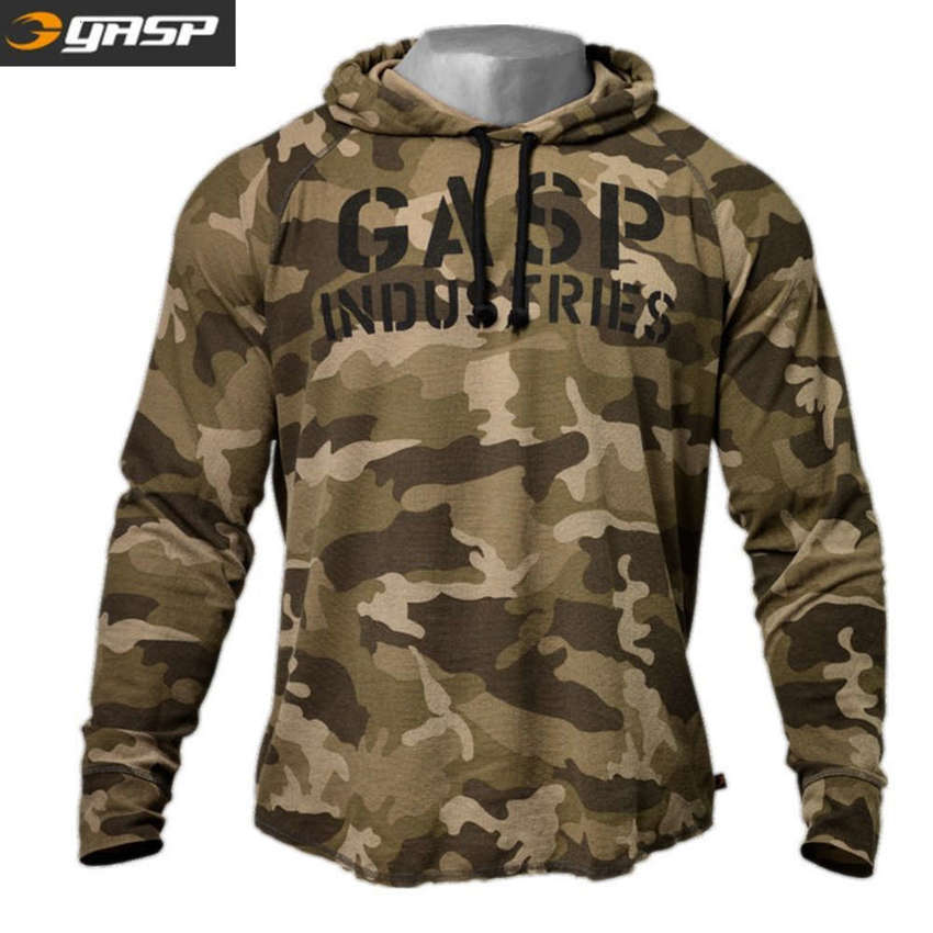 

Muscle gasp fitness tide brand sports long sleeve sweater men's autumn running training loose Pullover coat Hooded, Black