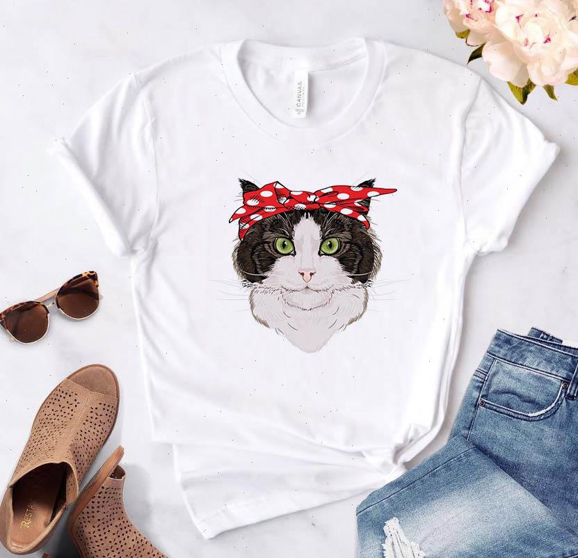 

bandana cat womens print women tshirt cotton casual funny t shirt gift 90s lady yong girl drop ship s, White