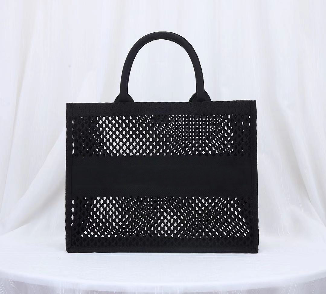 

original style BOOK TOTE Black Blue Mesh Embroidery Shopping Bag openwork handbag Original Canvas Tote Big Capacity Trip Handbag bookbags